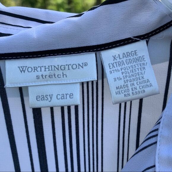Worthington black and white striped lightweight 3/4 sleeve button up shirt - Picture 5 of 10